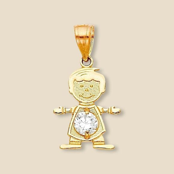 14K Solid Gold April Birthstone Boy Charm Pendant 0.8g